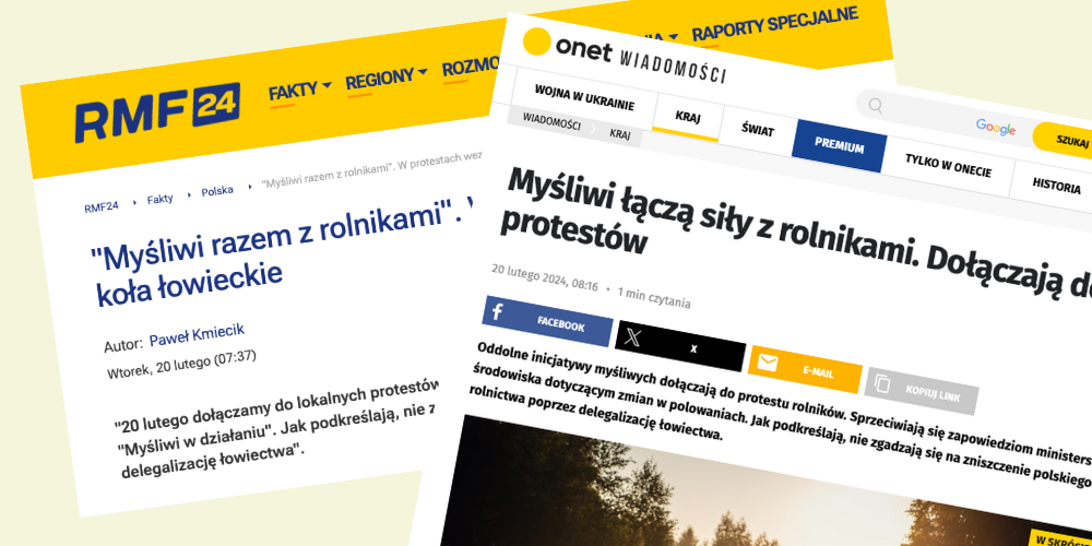 RMF24 i Onet Wiadomości cytują artykuły z inicjatywy Myśliwi w działaniu